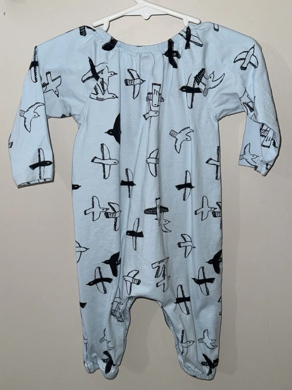 Tea Collection Light Blue Seabirds Long Sleeve Romper Longall 3-6 Months